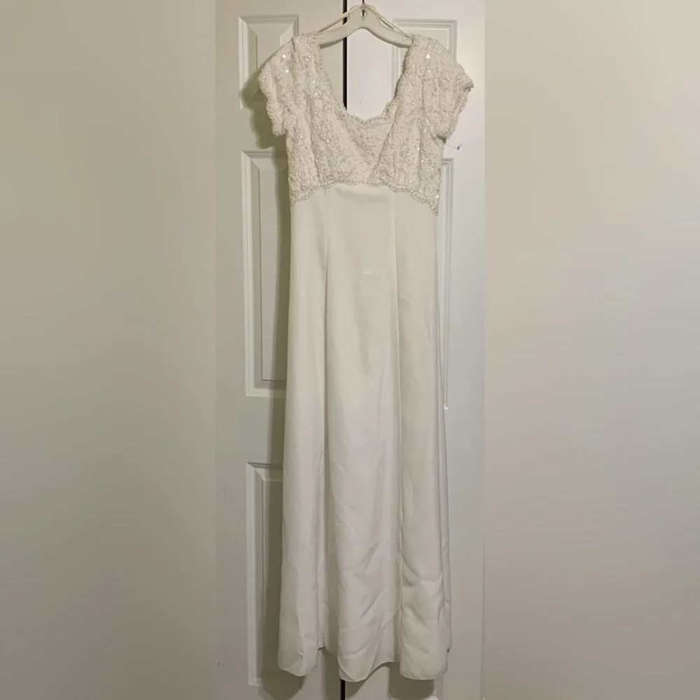 Vintage Wedding Empire Waist 9/10 Beaded BodiceRoundedCollar - Picture 2 of 15